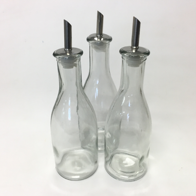 CONDIMENT BOTTLE, Glass w Metal Pourer